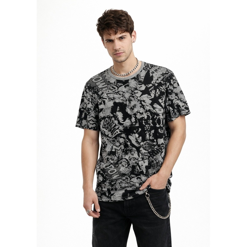 NWT Carbon Rue21 VTG Mens Comic Book Pop Art Graphic T-Shirt Gray Black L NEW
